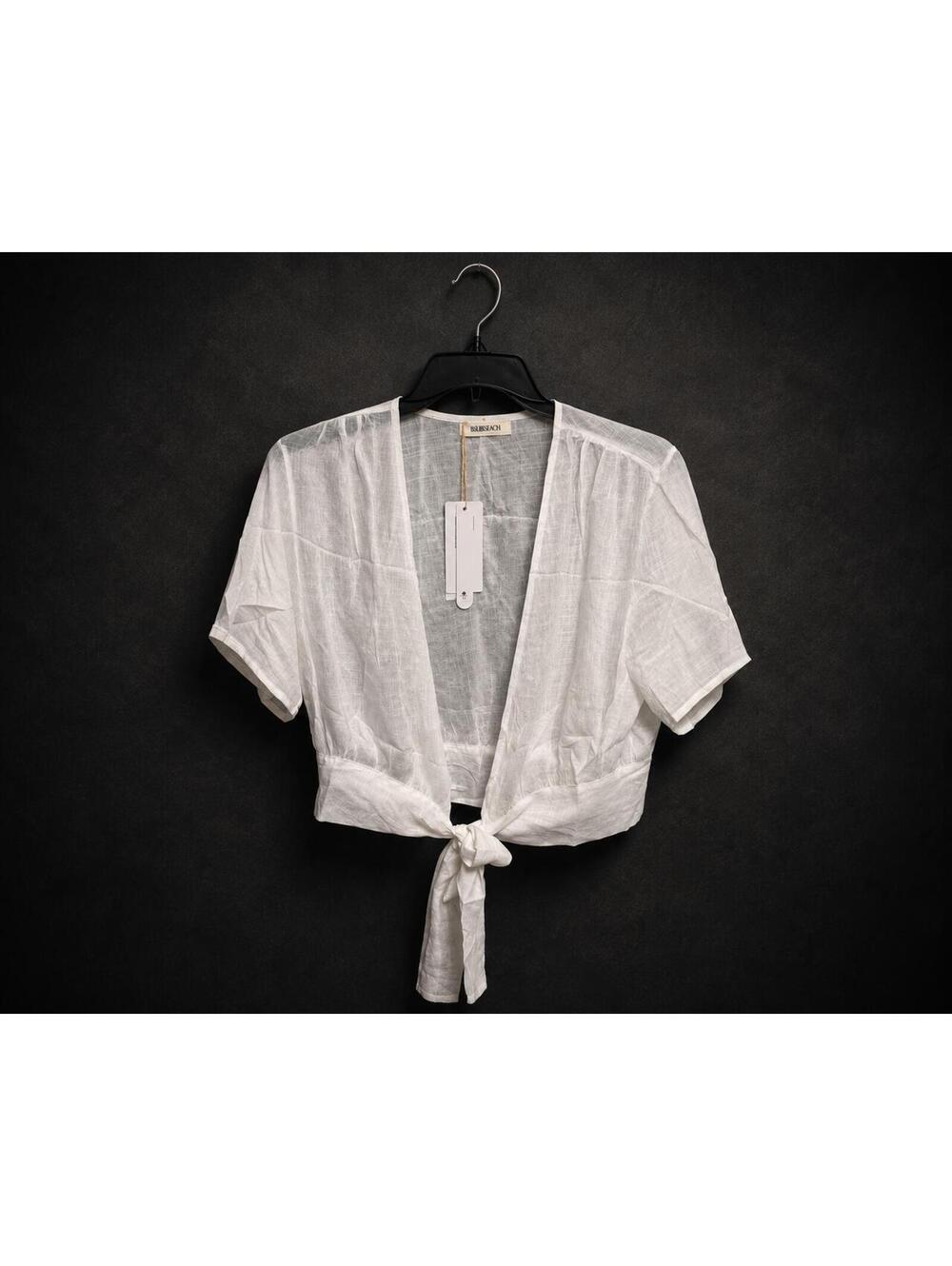 BSUBSEACH White Tie Front Beach Cover Up Crop Top Women’s Large NWT